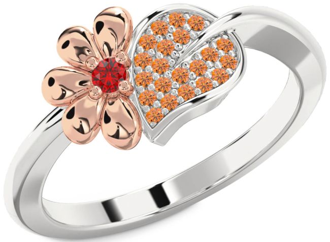 Ruby & Citrine Rose Gold Silver Daisy Ring