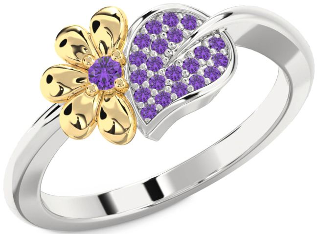 Amethyst Gold Silver Daisy Ring
