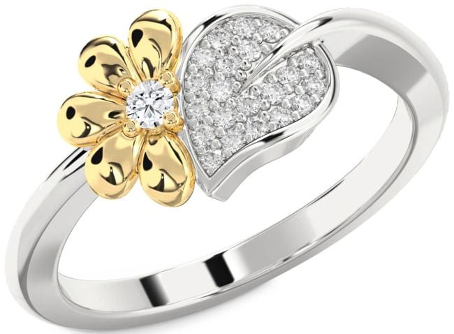 Diamond White Yellow Gold Daisy Ring