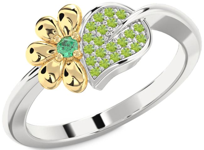 Emerald & Peridot Gold Silver Daisy Ring