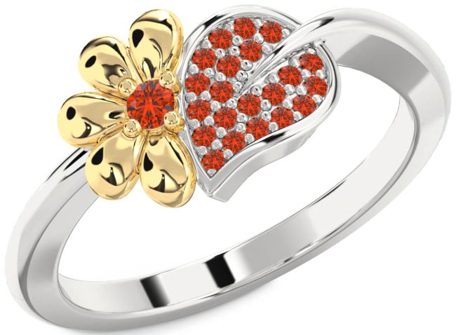 Fire Opal Gold Silver Daisy Ring