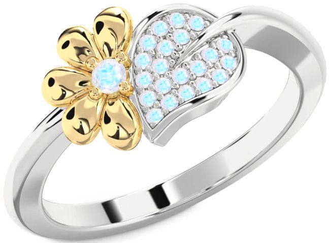 Moonstone Gold Silver Daisy Ring
