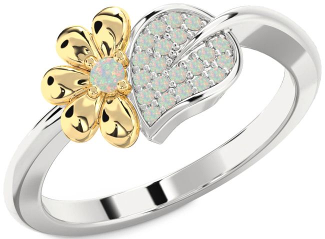 Opal Gold Silver Daisy Ring
