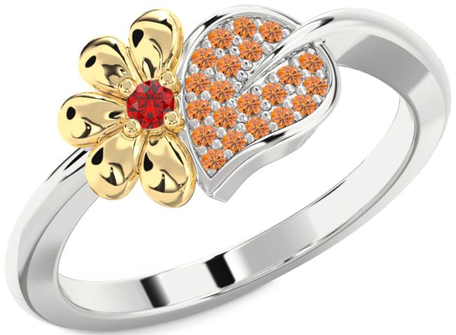 Ruby & Citrine Gold Silver Daisy Ring