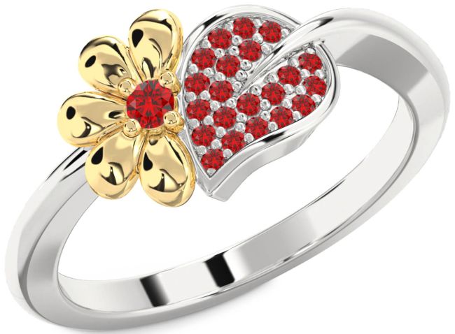 Ruby Gold Silver Daisy Ring