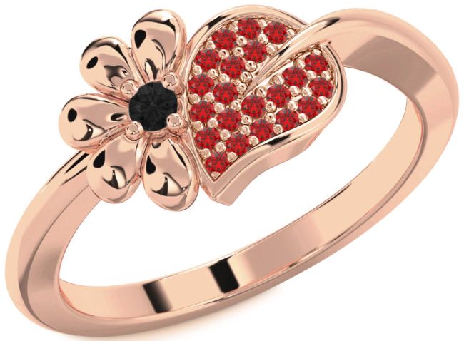Black Diamond & Ruby Rose Gold Daisy Ring