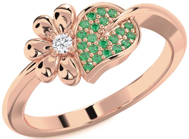 Emerald & Diamond Rose Gold Daisy Ring