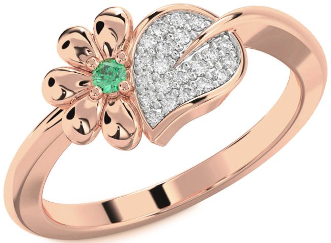 Diamond & Emerald Rose Gold Daisy Ring