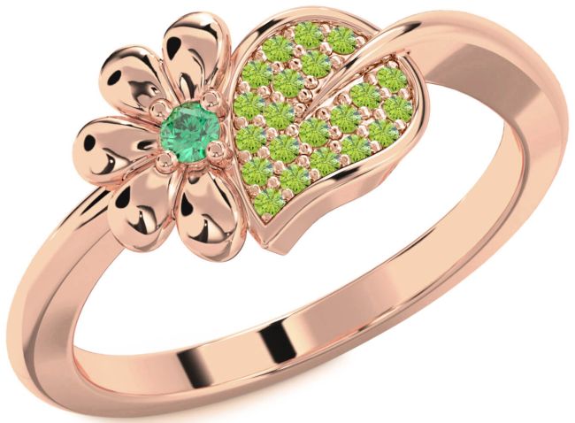 Emerald & Peridot Rose Gold Daisy Ring
