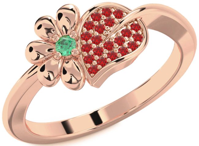 Emerald & Ruby Rose Gold Daisy Ring