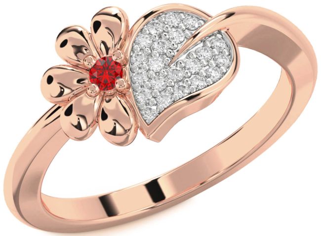 Diamond & Ruby Rose Gold Daisy Ring