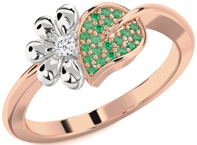 Emerald & Diamond Rose Gold Silver Daisy Ring