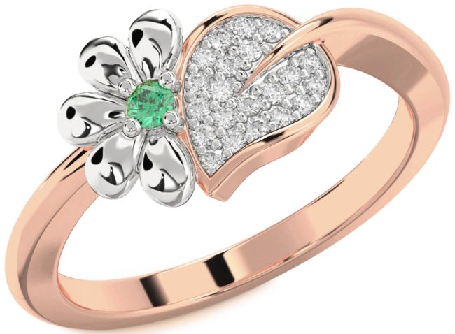 Diamond & Emerald Rose Gold Silver Daisy Ring