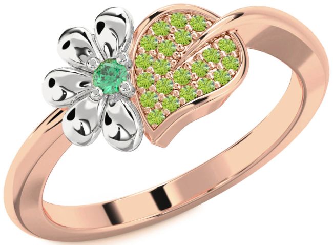 Emerald & Peridot Rose Gold Silver Daisy Ring