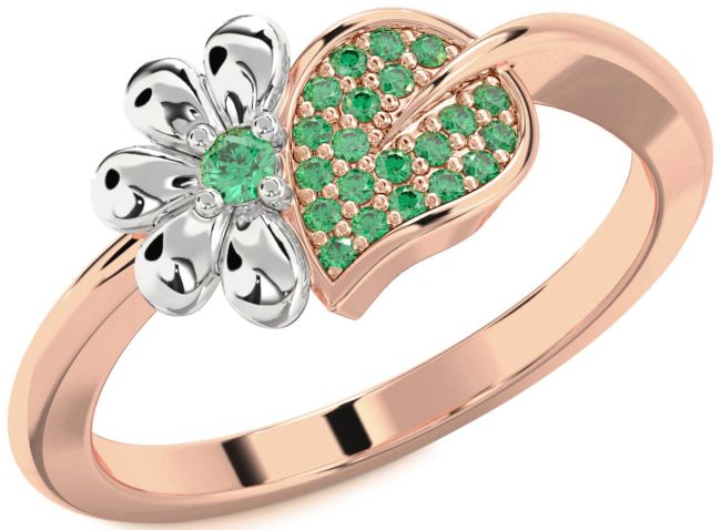 Emerald Rose Gold Silver Daisy Ring