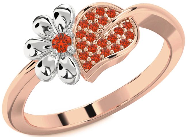 Fire Opal Rose Gold Silver Daisy Ring