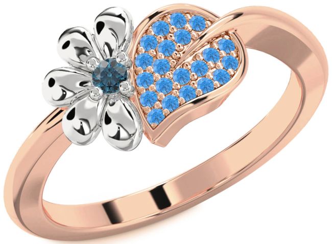 London Blue Topaz & Swiss Blue Topaz White Rose Gold Daisy Ring