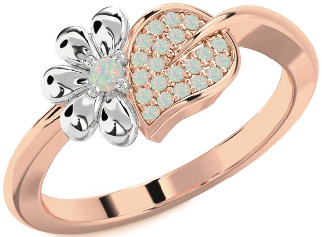 Opal Rose Gold Silver Daisy Ring
