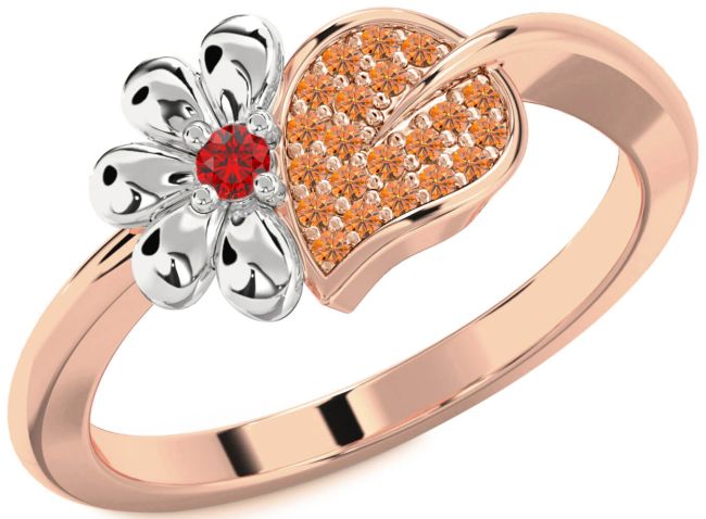 Ruby & Citrine Rose Gold Silver Daisy Ring
