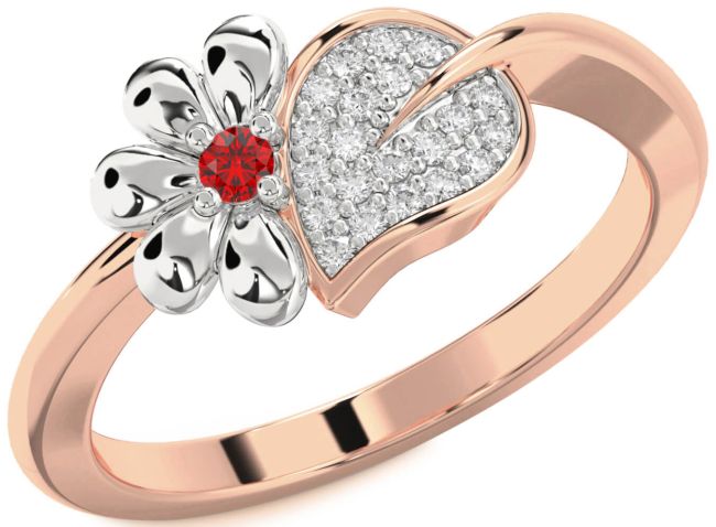 Diamond & Ruby Rose Gold Silver Daisy Ring