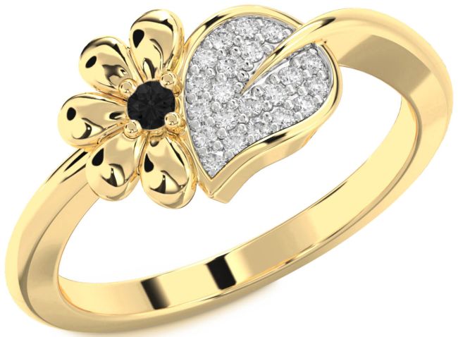 Black Diamond Gold Daisy Ring