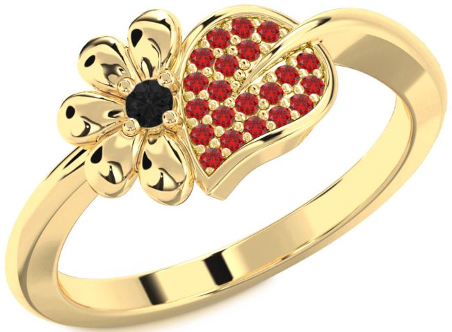 Black Diamond & Ruby Gold Daisy Ring