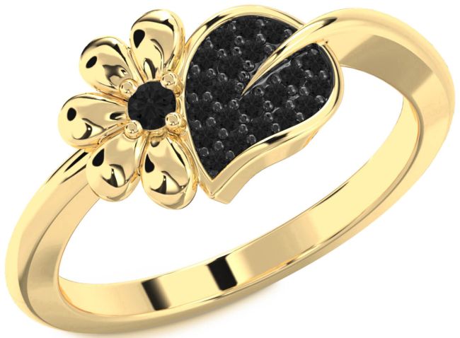 Black Diamond Gold Daisy Ring