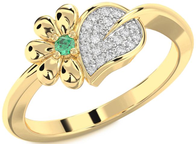 Diamond & Emerald Gold Silver Daisy Ring