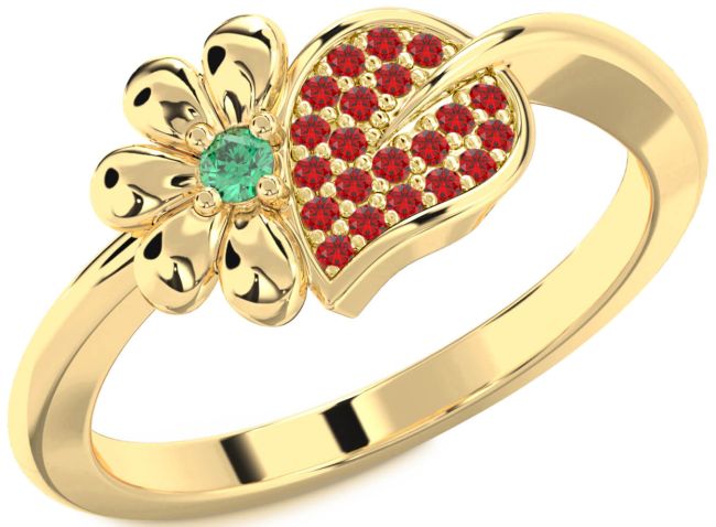 Emerald & Ruby Gold Daisy Ring