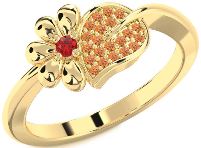 Ruby & Citrine Gold Silver Daisy Ring