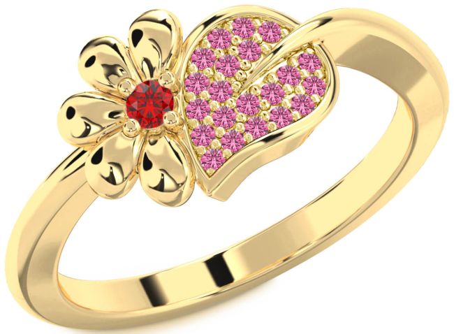 Ruby & Pink Sapphire Gold Daisy Ring