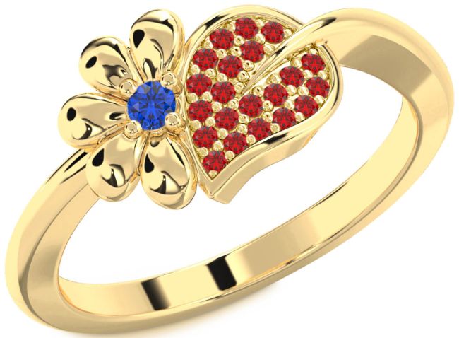 Blue Sapphire & Ruby Gold Silver Daisy Ring