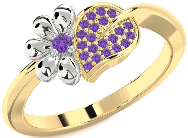 Amethyst Gold Silver Daisy Ring
