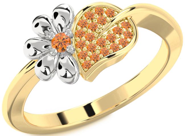 Citrine Gold Silver Daisy Ring