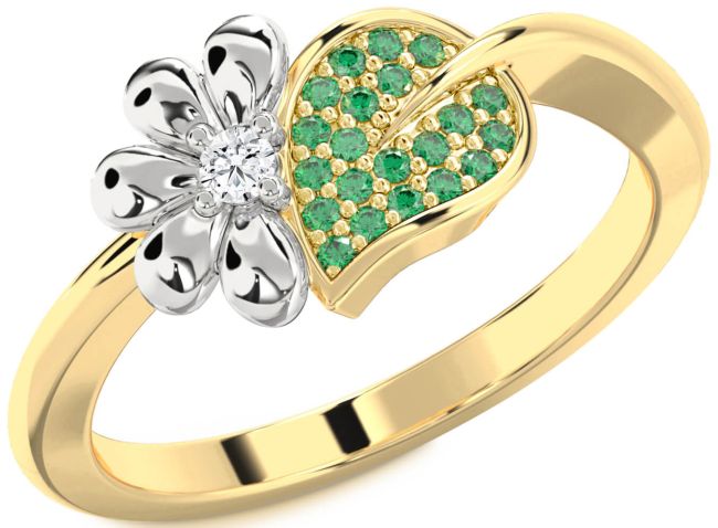 Emerald & Diamond Gold Silver Daisy Ring