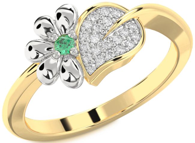 Diamond & Emerald Gold Silver Daisy Ring