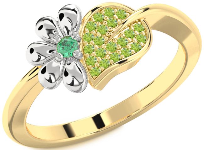 Emerald & Peridot Gold Silver Daisy Ring