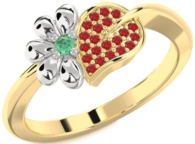 Emerald & Ruby Gold Silver Daisy Ring