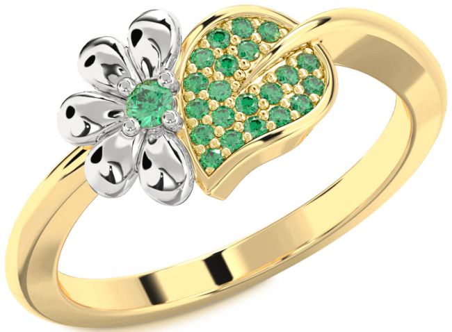 Emerald Gold Silver Daisy Ring