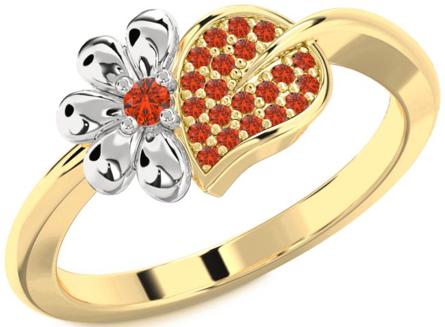 Fire Opal Gold Silver Daisy Ring