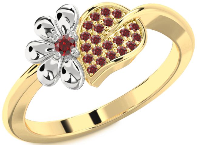 Garnet Gold Silver Daisy Ring