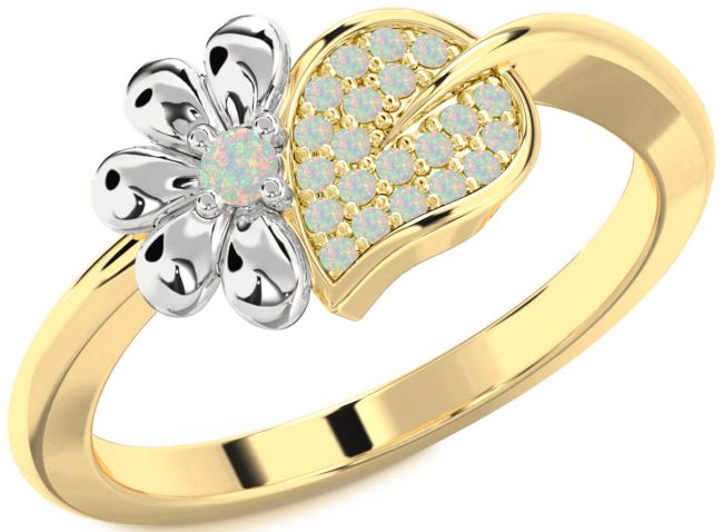 Opal Gold Silver Daisy Ring