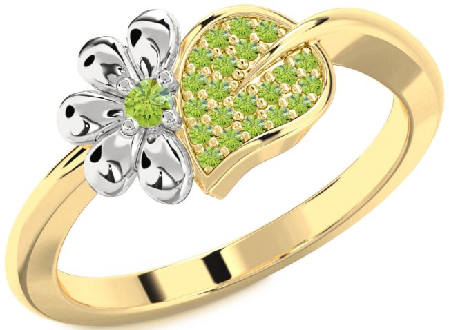 Peridot Gold Silver Daisy Ring