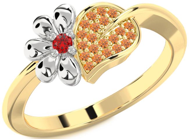 Ruby & Citrine Gold Silver Daisy Ring