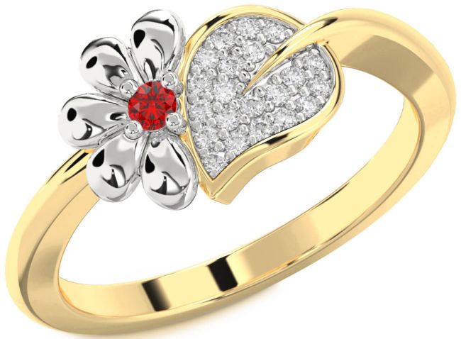 Diamond & Ruby Gold Silver Daisy Ring