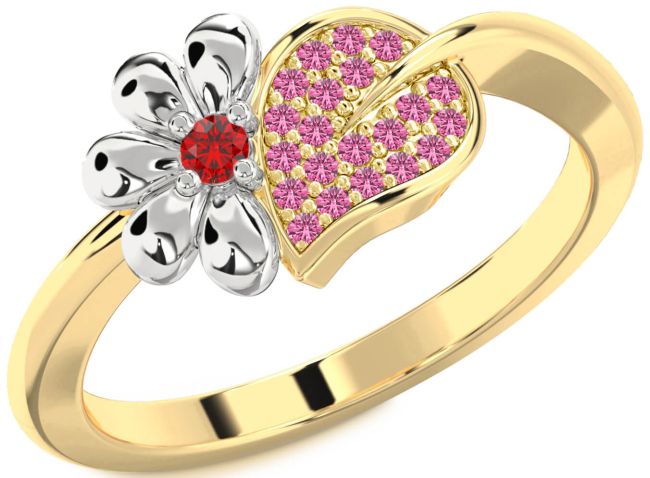 Ruby & Pink Sapphire Gold Silver Daisy Ring
