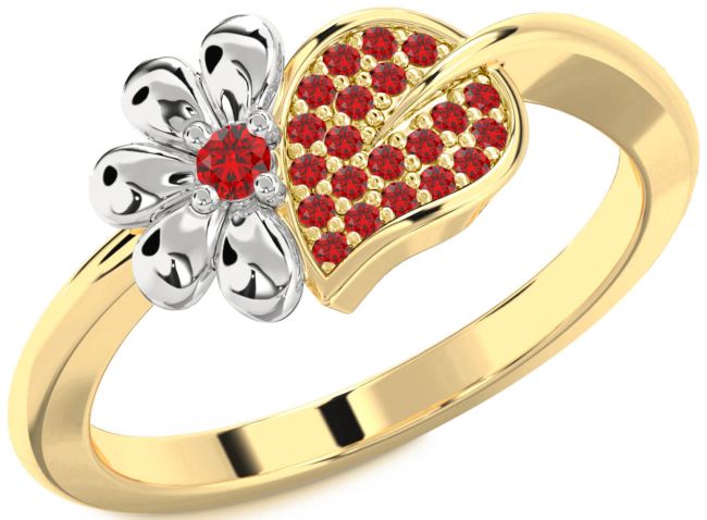 Ruby Gold Silver Daisy Ring