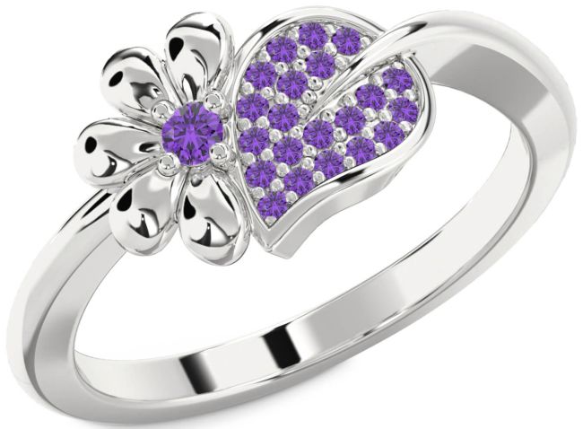 Amethyst Silver Daisy Ring