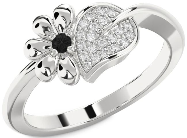 Black Diamond Silver Daisy Ring