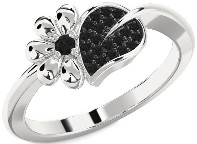 Black Diamond Silver Daisy Ring